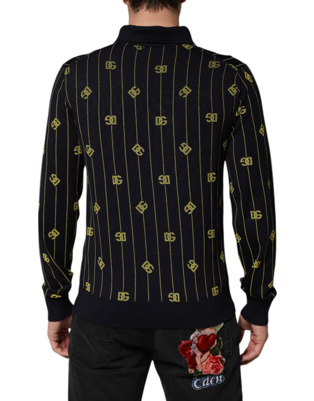 Dolce &amp; Gabbana Sample Sale Dolce &amp; Gabbana Black Logo Jacquard Knitted Polo Shirt T-shirt - | Designer outlet