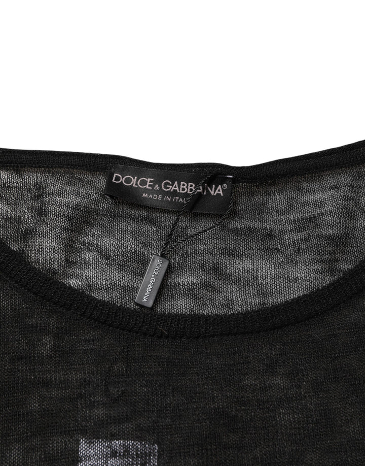 Dolce &amp; Gabbana Sample Sale Dolce &amp; Gabbana Black Linen Mesh Tattered Longsleeves T-shirt - | Designer outlet
