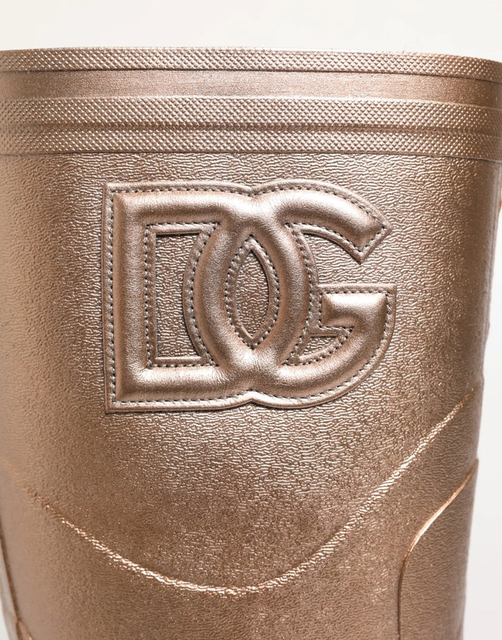 Dolce &amp; Gabbana Sample Sale | Dolce &amp; Gabbana Rose Gold Rubber Pull On Rain Boots Shoes - | Designer outlet