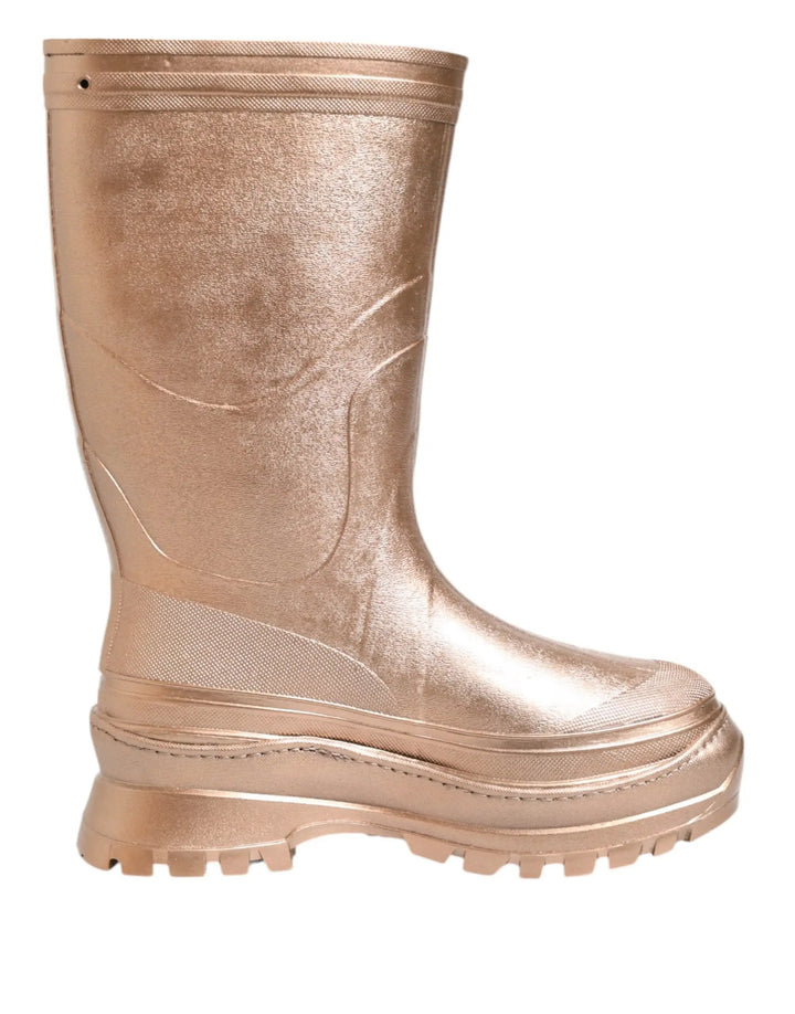 Dolce &amp; Gabbana Sample Sale | Dolce &amp; Gabbana Rose Gold Rubber Pull On Rain Boots Shoes - | Designer outlet