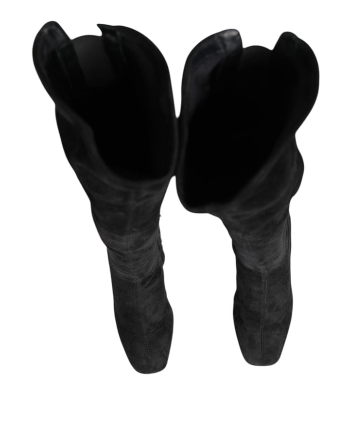Dolce &amp; Gabbana Black Suede Leather Knee High Boots Shoes by Dolce &amp; Gabbana outlet now on sale