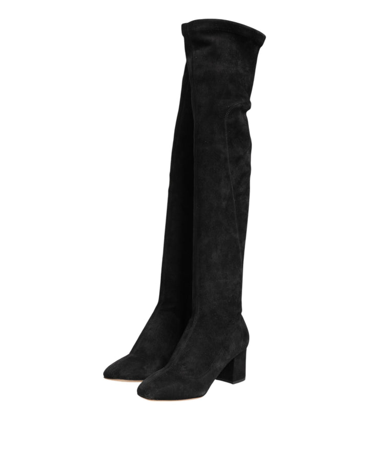 Dolce &amp; Gabbana Black Suede Leather Knee High Boots Shoes by Dolce &amp; Gabbana outlet now on sale