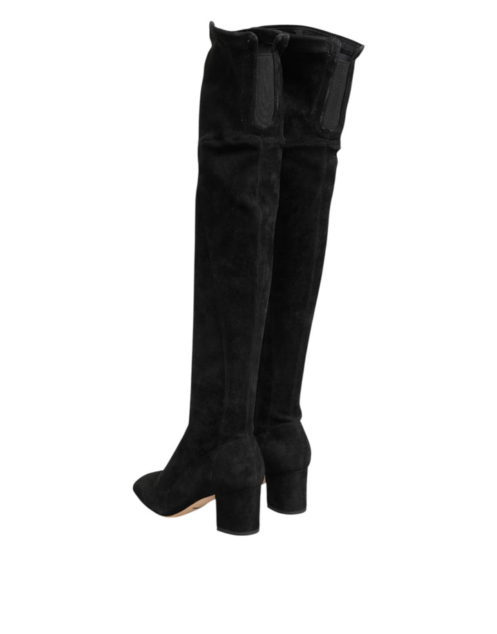 Dolce &amp; Gabbana Black Suede Leather Knee High Boots Shoes by Dolce &amp; Gabbana outlet now on sale