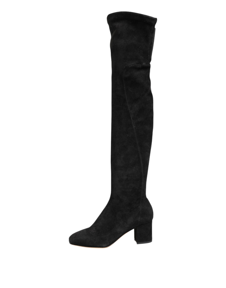 Dolce &amp; Gabbana Black Suede Leather Knee High Boots Shoes by Dolce &amp; Gabbana outlet now on sale