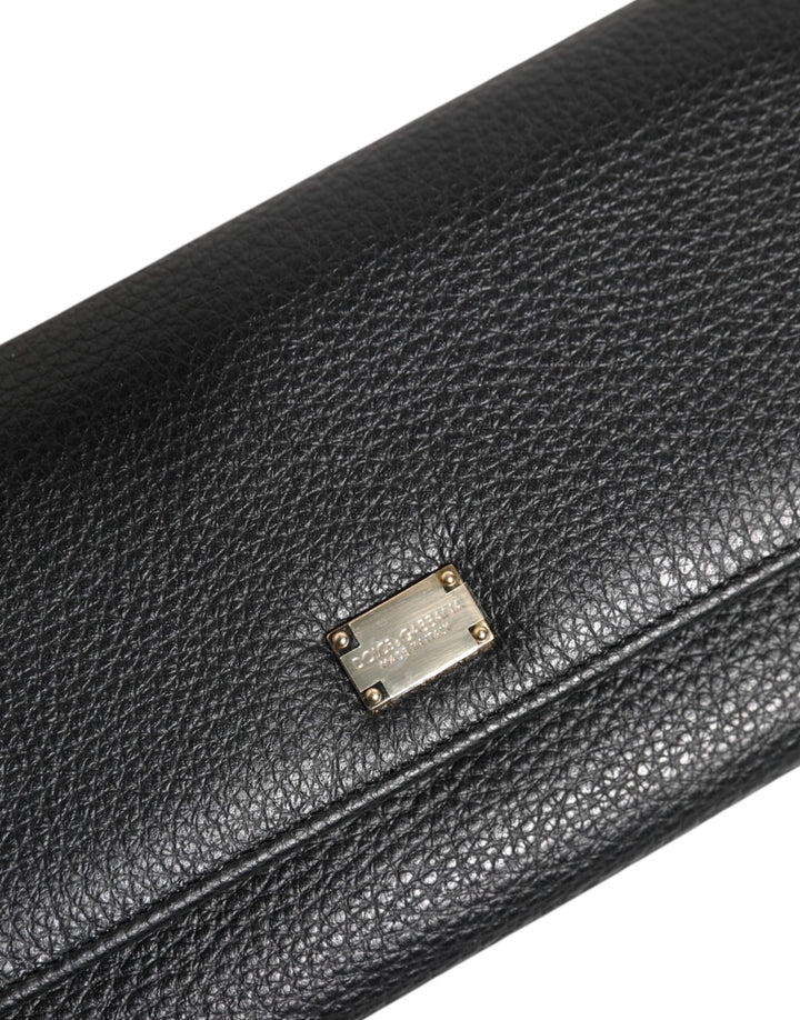 Dolce & Gabbana Black Leather Trifold Logo Plaque Card Holder Wallet