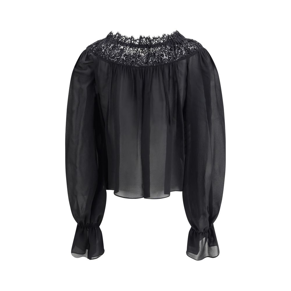 Chloé Silk georgette and lace Top | Luxury Designer Fashion