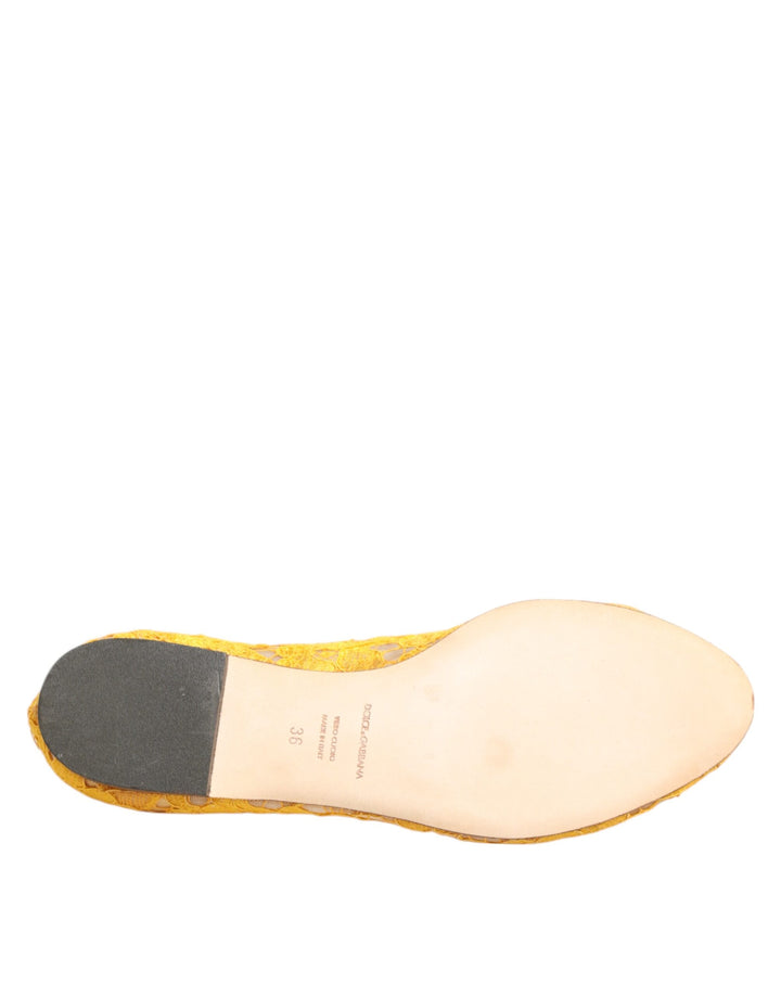 Dolce & Gabbana Yellow Taormina Lace Crystals Flats Shoes