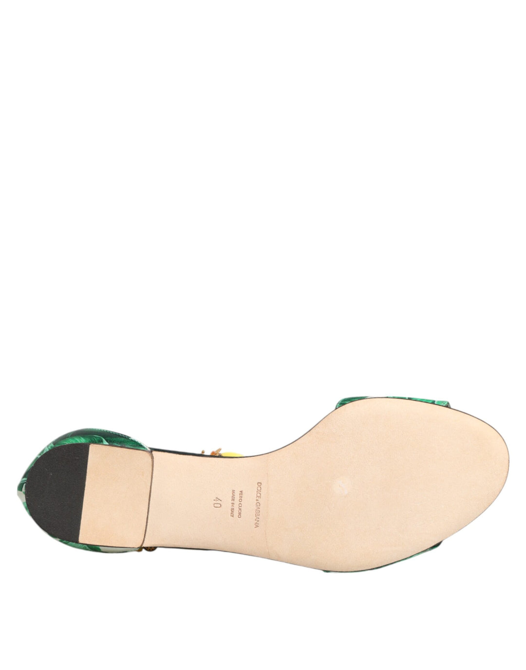 Dolce &amp; Gabbana Sample Sale Dolce &amp; Gabbana Green Mink Fur Satin Banana Leaf Sandals Shoes - | Designer outlet