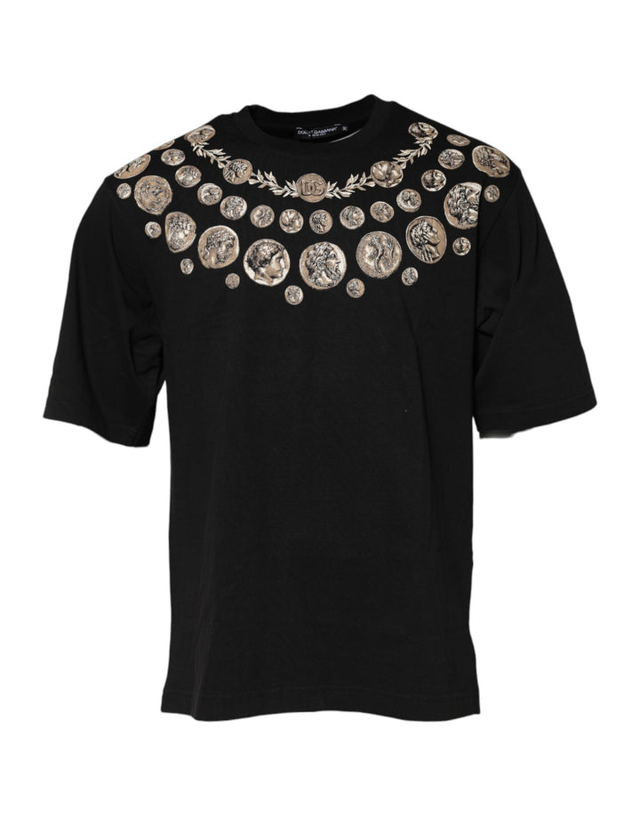 Dolce &amp; Gabbana Black Coin Print Cotton Crew Neck T-shirt by Dolce &amp; Gabbana outlet now on sale