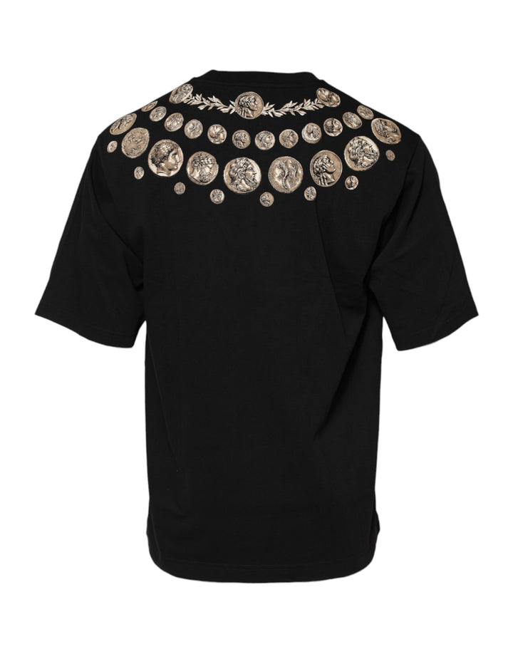 Dolce &amp; Gabbana Black Coin Print Cotton Crew Neck T-shirt by Dolce &amp; Gabbana outlet now on sale