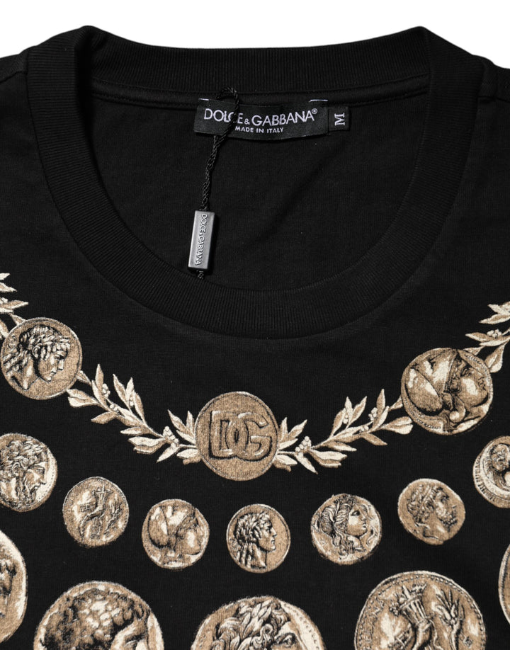 Dolce &amp; Gabbana Black Coin Print Cotton Crew Neck T-shirt by Dolce &amp; Gabbana outlet now on sale