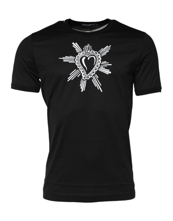 Dolce &amp; Gabbana Sample Sale Dolce &amp; Gabbana Black Sacred Heart Cotton Crew Neck T-shirt - | Designer outlet