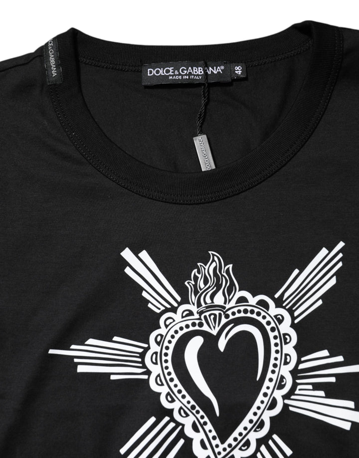 Dolce &amp; Gabbana Sample Sale Dolce &amp; Gabbana Black Sacred Heart Cotton Crew Neck T-shirt - | Designer outlet