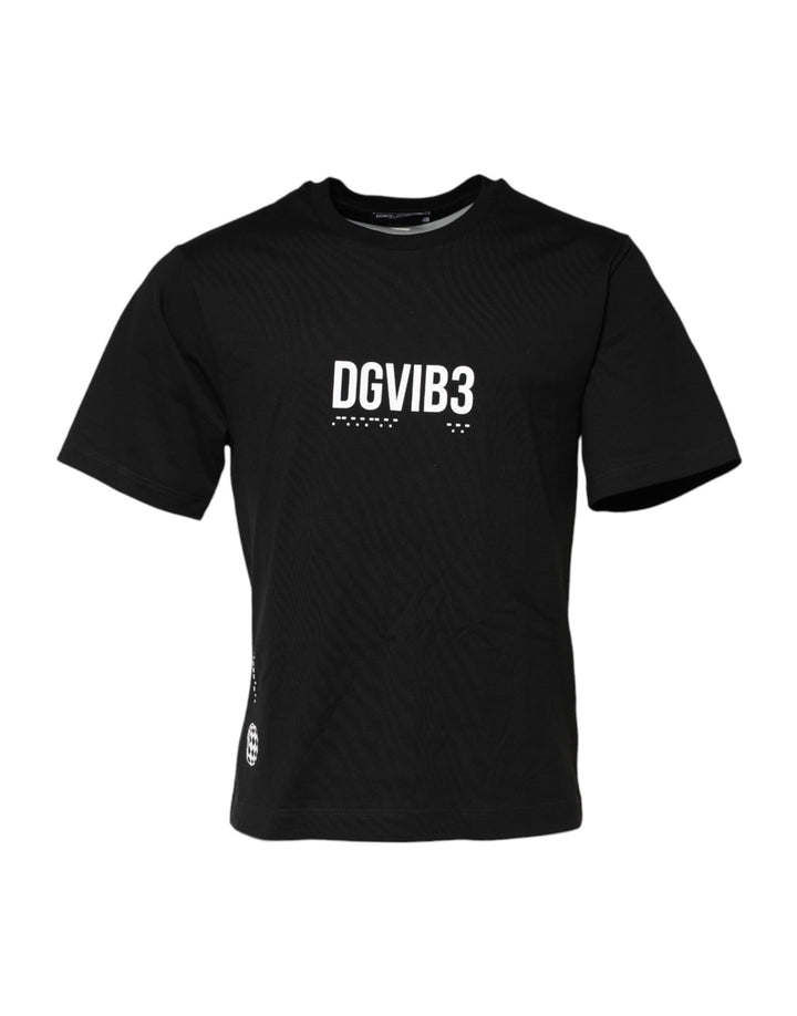 Dolce &amp; Gabbana Sample Sale Dolce &amp; Gabbana Black DG Vib3 Print Cotton Crew Neck T-shirt - | Designer outlet