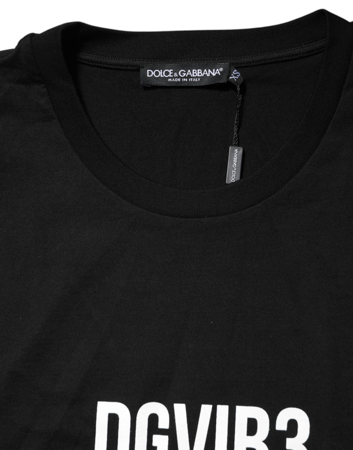 Dolce &amp; Gabbana Sample Sale Dolce &amp; Gabbana Black DG Vib3 Print Cotton Crew Neck T-shirt - | Designer outlet