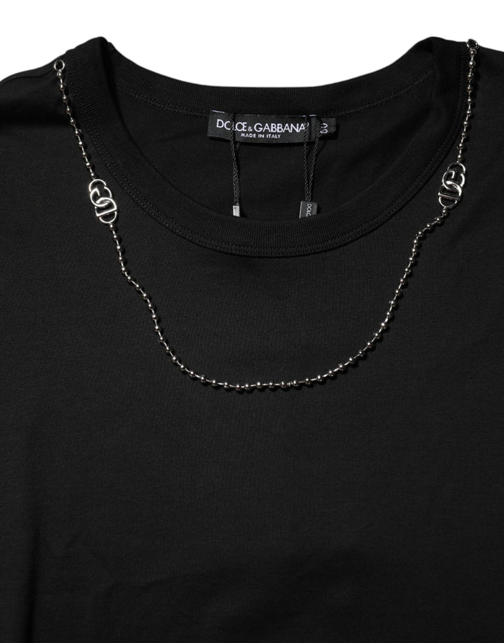 Dolce &amp; Gabbana Black Chain Necklace Cotton Crewneck T-shirt by Dolce &amp; Gabbana outlet now on sale