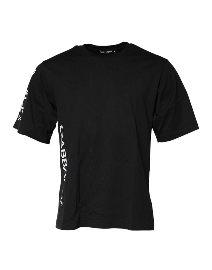 Dolce &amp; Gabbana Black Logo Print Cotton Men Crew Neck T-shirt by Dolce &amp; Gabbana outlet now on sale