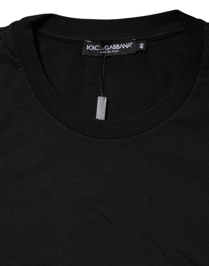 Dolce &amp; Gabbana Black Logo Print Cotton Men Crew Neck T-shirt by Dolce &amp; Gabbana outlet now on sale