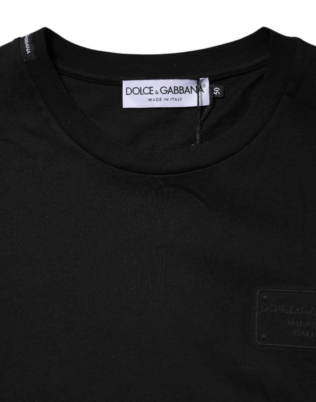 Dolce &amp; Gabbana Sample Sale Dolce &amp; Gabbana Black Logo Plaque Cotton Crew Neck T-shirt - | Designer outlet
