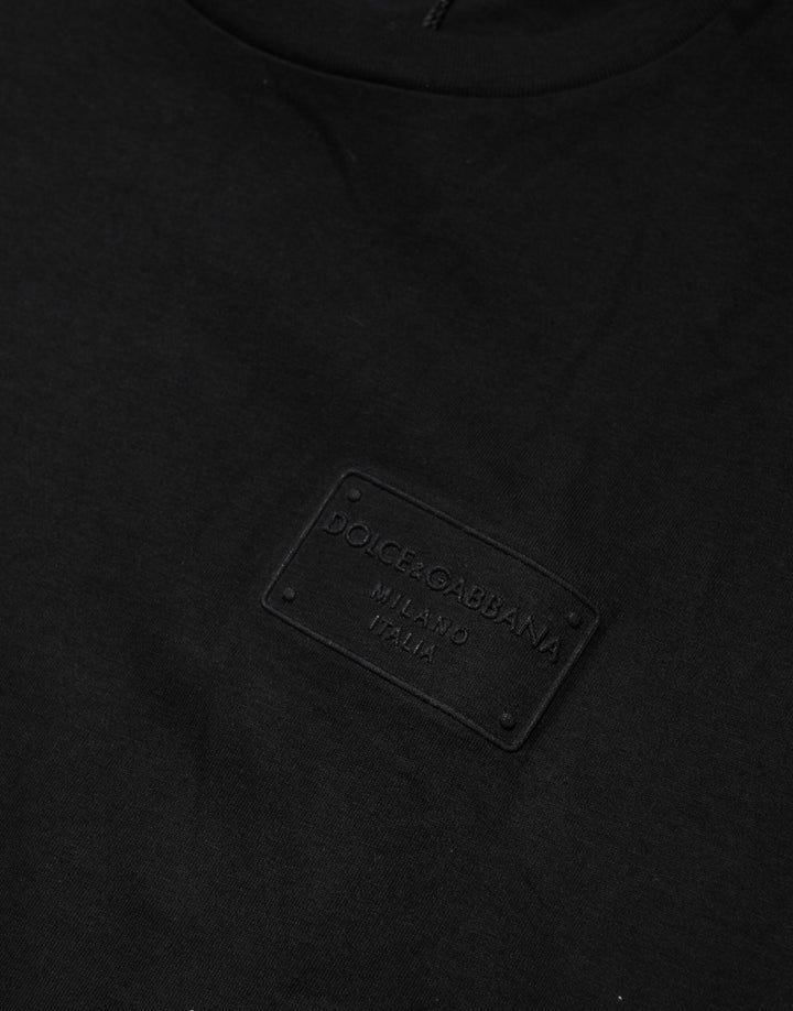 Dolce &amp; Gabbana Sample Sale Dolce &amp; Gabbana Black Logo Plaque Cotton Crew Neck T-shirt - | Designer outlet