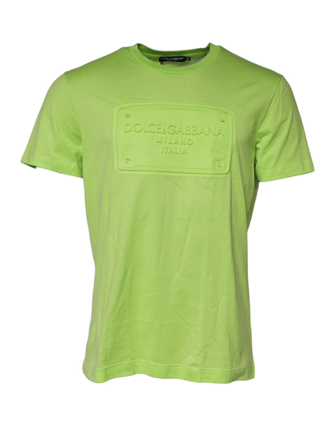 Dolce &amp; Gabbana Sample Sale Dolce &amp; Gabbana Green Embossed Logo Cotton Crew Neck T-shirt - | Designer outlet