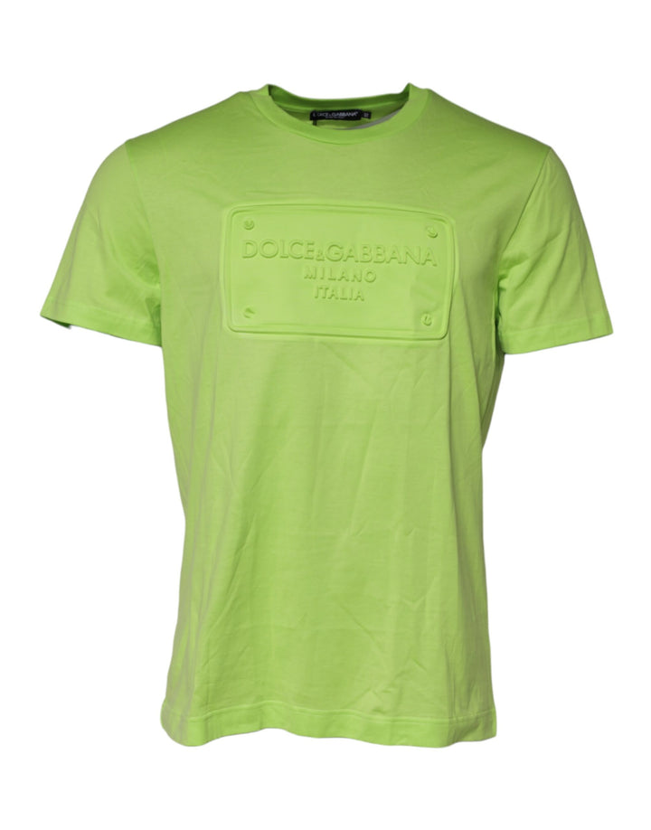 Dolce &amp; Gabbana Sample Sale Dolce &amp; Gabbana Green Embossed Logo Cotton Crew Neck T-shirt - | Designer outlet