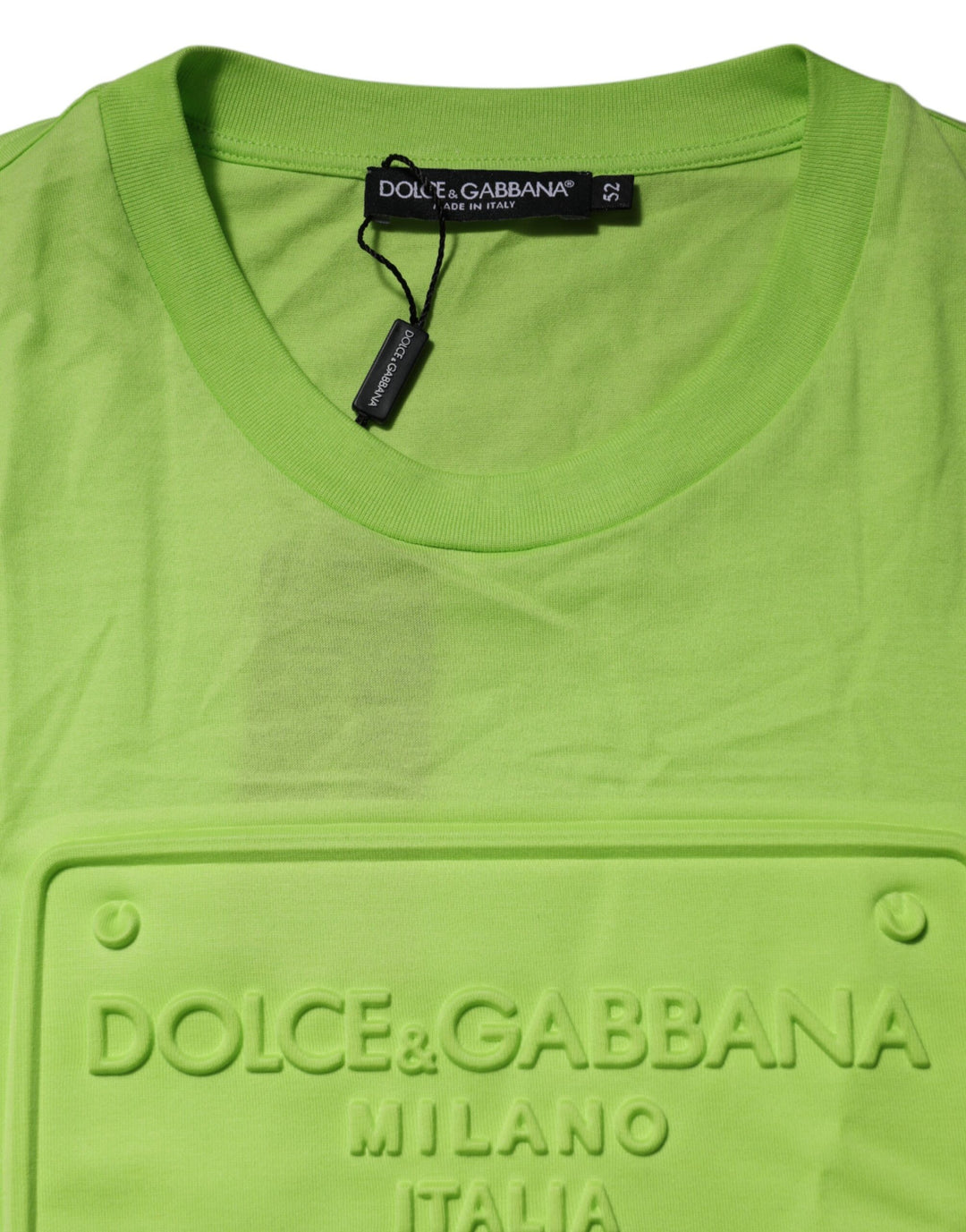 Dolce &amp; Gabbana Sample Sale Dolce &amp; Gabbana Green Embossed Logo Cotton Crew Neck T-shirt - | Designer outlet