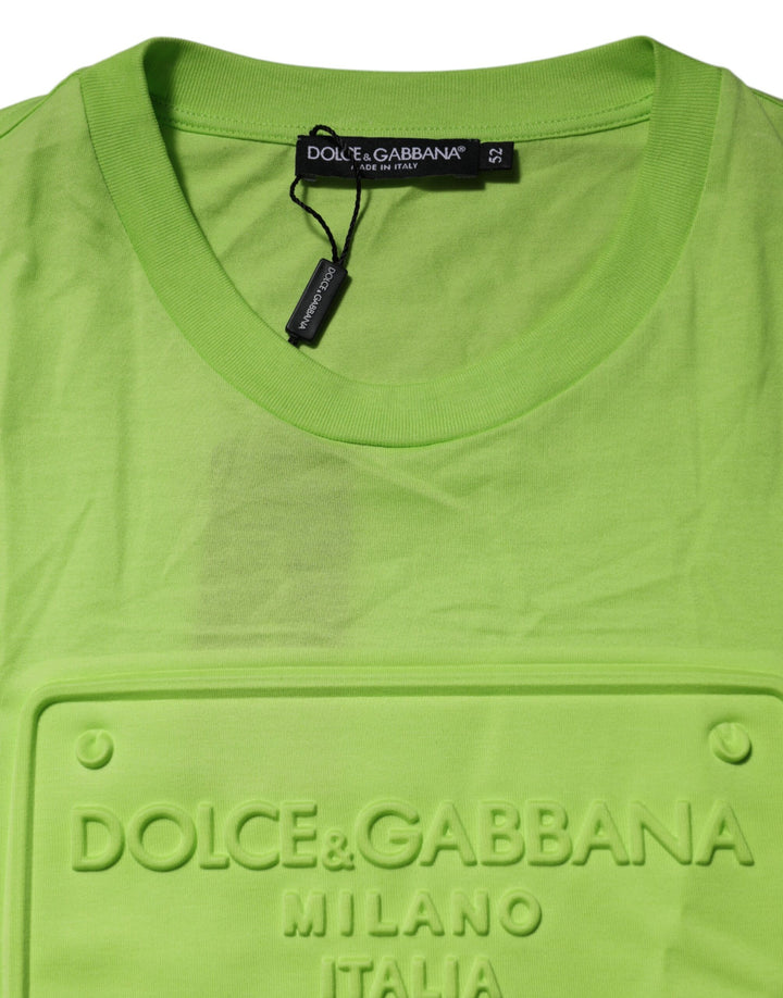 Dolce &amp; Gabbana Sample Sale Dolce &amp; Gabbana Green Embossed Logo Cotton Crew Neck T-shirt - | Designer outlet