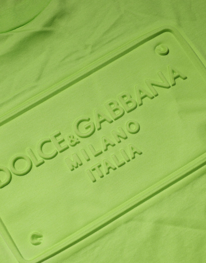 Dolce &amp; Gabbana Green Embossed Logo Cotton Crew Neck T-shirt by Dolce &amp; Gabbana outlet now on sale