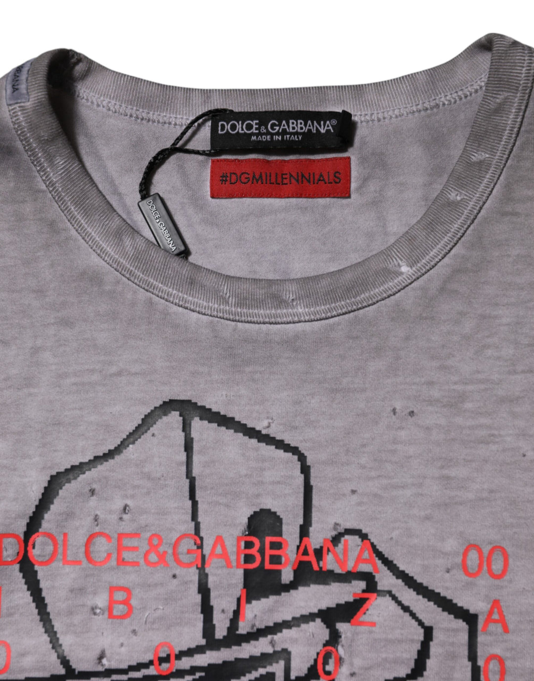 Dolce &amp; Gabbana Gray Graphic Print Cotton Crew Neck T-shirt by Dolce &amp; Gabbana outlet now on sale
