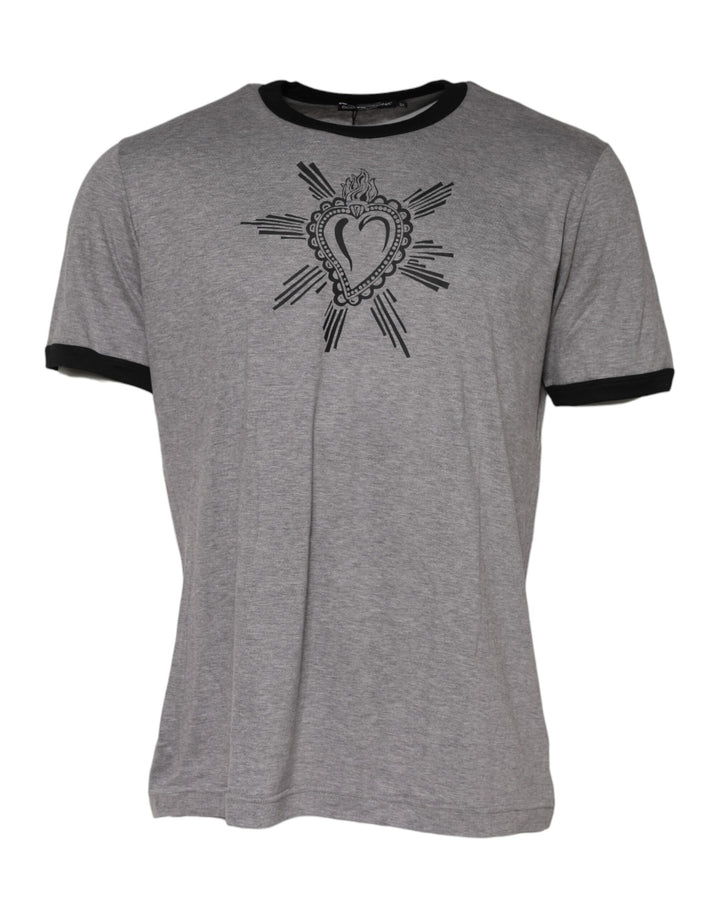 Dolce &amp; Gabbana Gray Sacred Heart Cotton Crew Neck T-shirt by Dolce &amp; Gabbana outlet now on sale