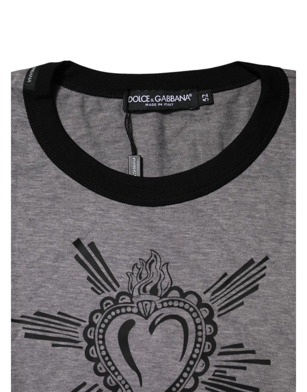 Dolce &amp; Gabbana Gray Sacred Heart Cotton Crew Neck T-shirt by Dolce &amp; Gabbana outlet now on sale