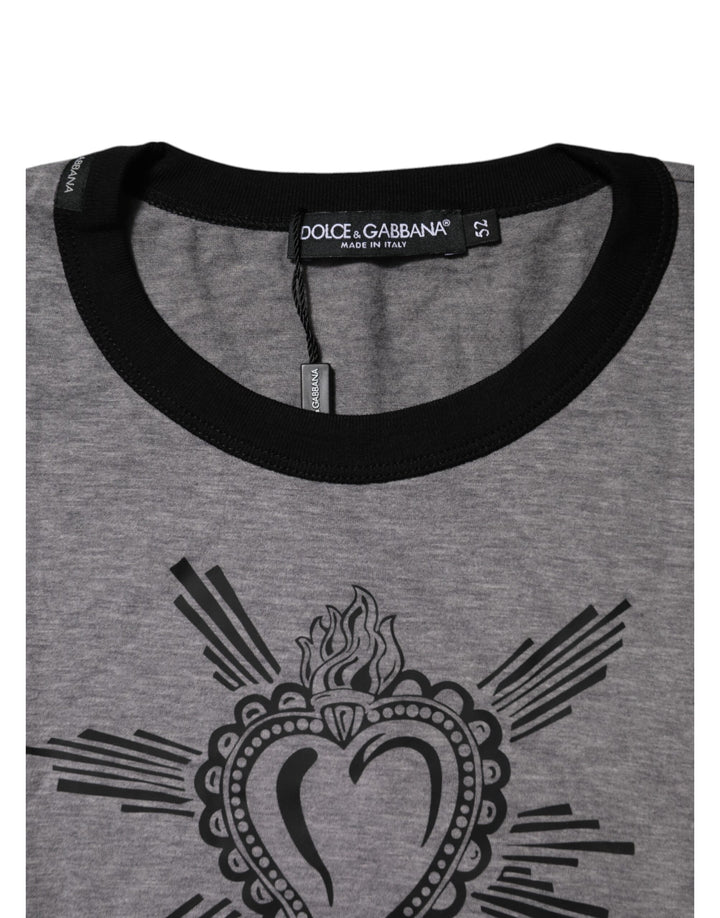 Dolce &amp; Gabbana Gray Sacred Heart Cotton Crew Neck T-shirt by Dolce &amp; Gabbana outlet now on sale