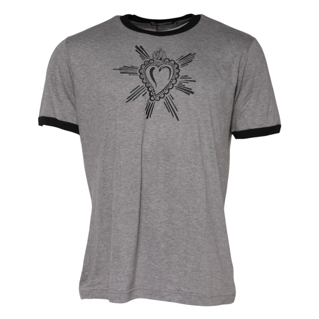 Dolce &amp; Gabbana Gray Sacred Heart Cotton Crew Neck T-shirt by Dolce &amp; Gabbana outlet now on sale