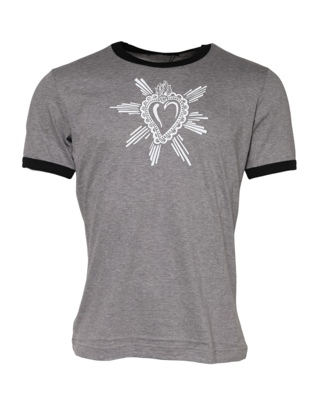 Dolce &amp; Gabbana Gray Sacred Heart Cotton Crew Neck T-shirt by Dolce &amp; Gabbana outlet now on sale