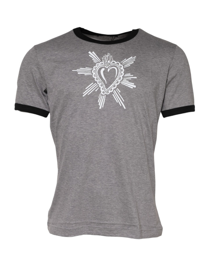 Dolce &amp; Gabbana Gray Sacred Heart Cotton Crew Neck T-shirt by Dolce &amp; Gabbana outlet now on sale