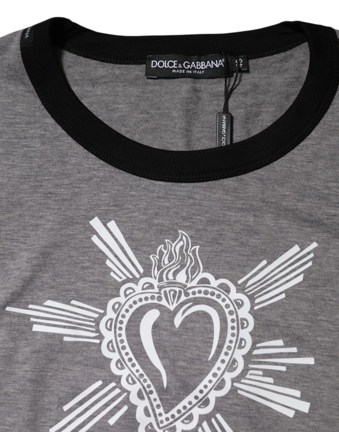 Dolce &amp; Gabbana Gray Sacred Heart Cotton Crew Neck T-shirt by Dolce &amp; Gabbana outlet now on sale