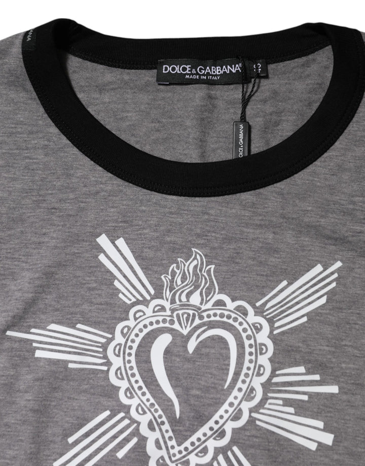 Dolce &amp; Gabbana Gray Sacred Heart Cotton Crew Neck T-shirt by Dolce &amp; Gabbana outlet now on sale