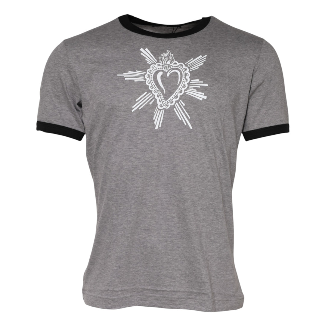 Dolce &amp; Gabbana Gray Sacred Heart Cotton Crew Neck T-shirt by Dolce &amp; Gabbana outlet now on sale