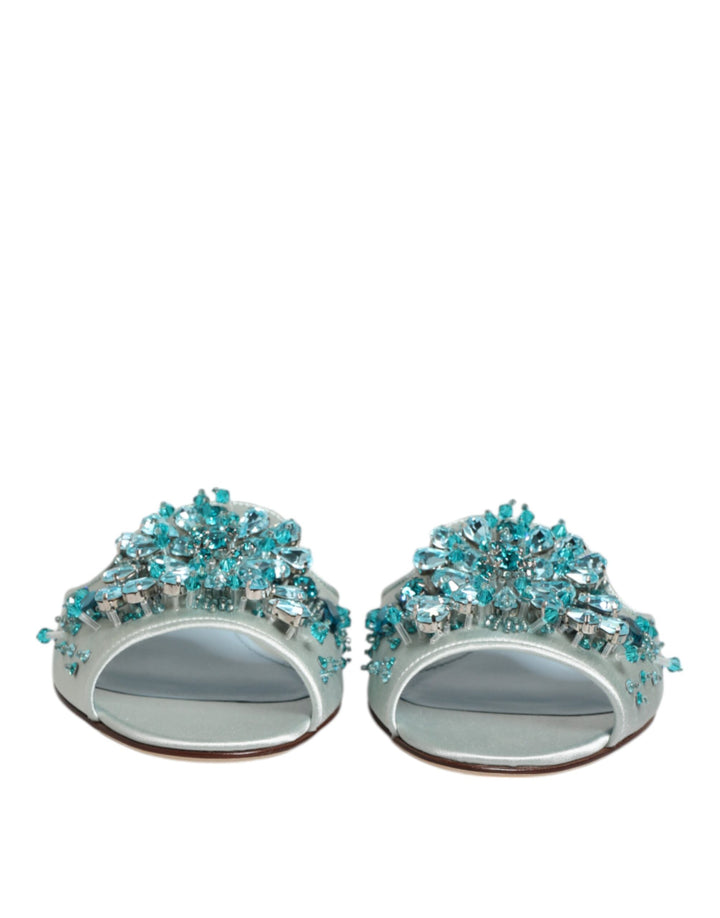 Dolce &amp; Gabbana Sample Sale Dolce &amp; Gabbana Silver Blue Leather Bead Embellish Slide Shoes - | Designer outlet