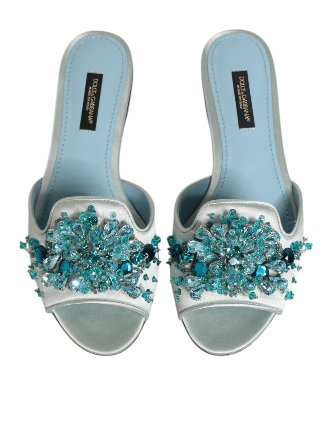 Dolce &amp; Gabbana Sample Sale Dolce &amp; Gabbana Silver Blue Leather Bead Embellish Slide Shoes - | Designer outlet