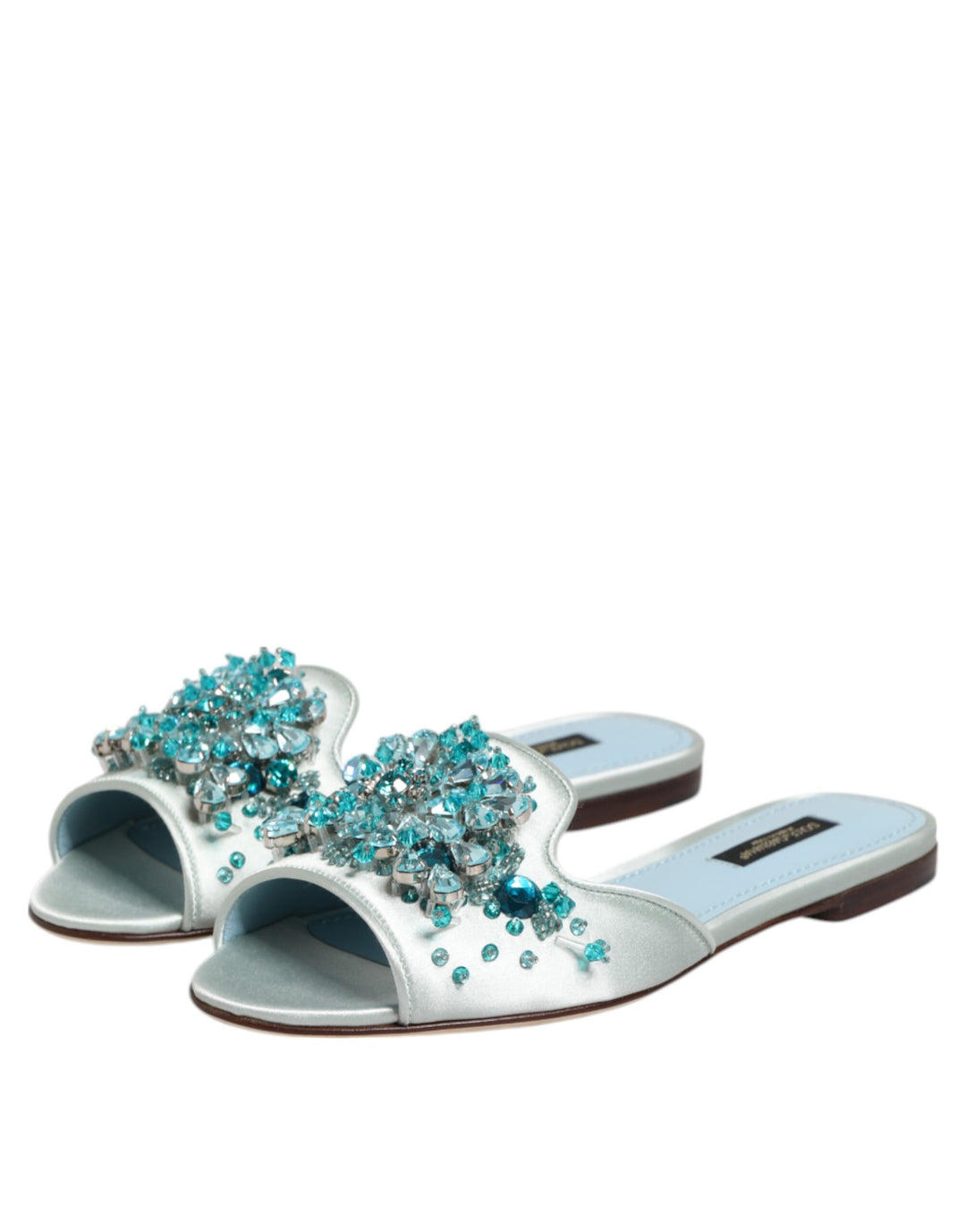 Dolce &amp; Gabbana Sample Sale Dolce &amp; Gabbana Silver Blue Leather Bead Embellish Slide Shoes - | Designer outlet