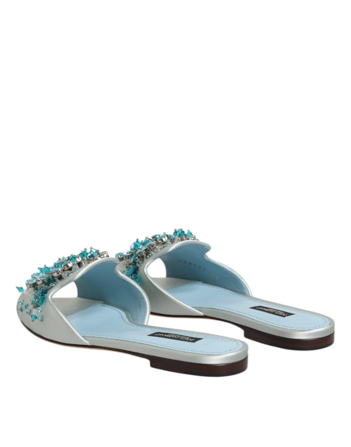 Dolce &amp; Gabbana Sample Sale Dolce &amp; Gabbana Silver Blue Leather Bead Embellish Slide Shoes - | Designer outlet