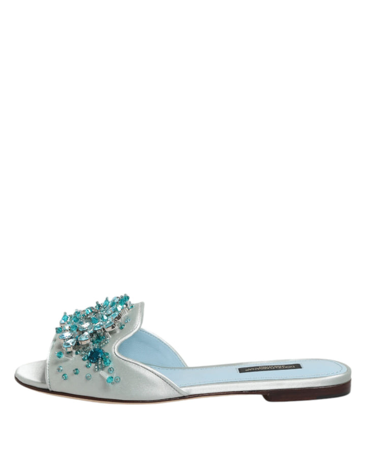 Dolce &amp; Gabbana Sample Sale Dolce &amp; Gabbana Silver Blue Leather Bead Embellish Slide Shoes - | Designer outlet