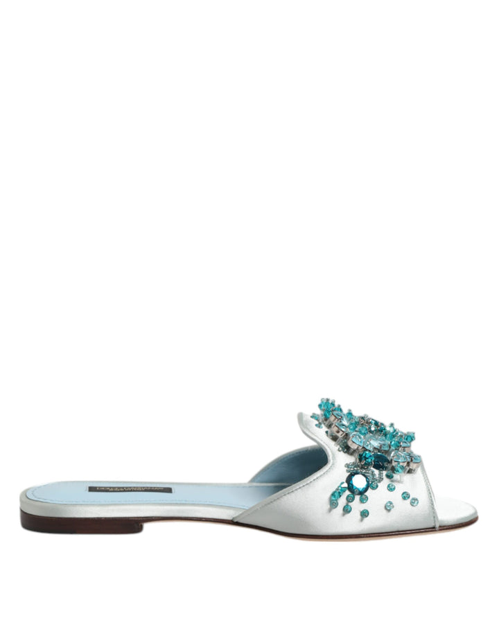 Dolce &amp; Gabbana Sample Sale Dolce &amp; Gabbana Silver Blue Leather Bead Embellish Slide Shoes - | Designer outlet