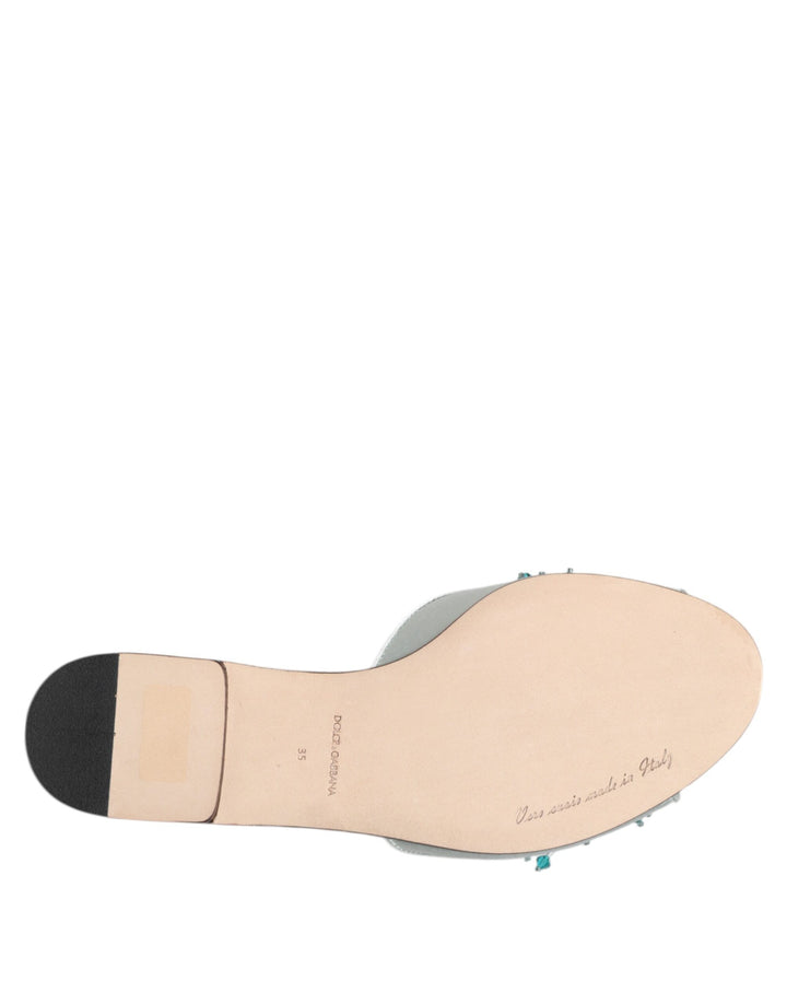Dolce &amp; Gabbana Sample Sale Dolce &amp; Gabbana Silver Blue Leather Bead Embellish Slide Shoes - | Designer outlet