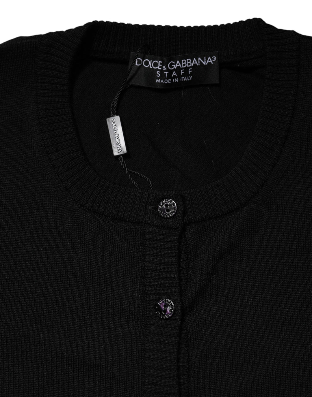 Dolce & Gabbana Black Wool Knit Crew Neck Cardigan Sweater
