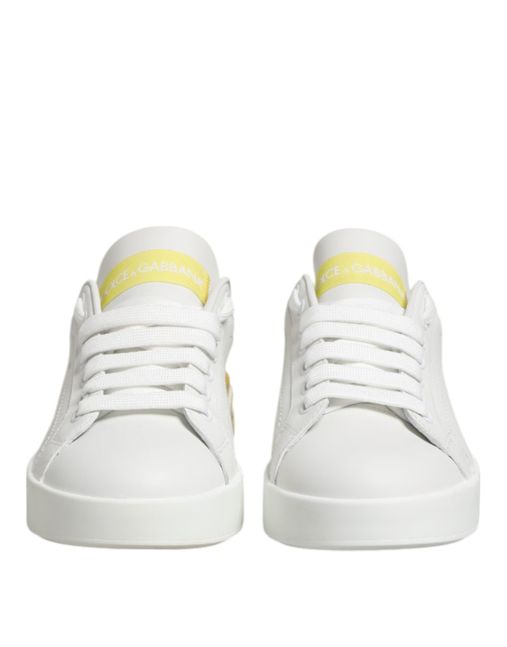 Dolce &amp; Gabbana Sample Sale Dolce &amp; Gabbana White Yellow Leather Low Top Sneakers Shoes - | Designer outlet