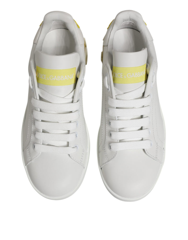 Dolce &amp; Gabbana Sample Sale Dolce &amp; Gabbana White Yellow Leather Low Top Sneakers Shoes - | Designer outlet