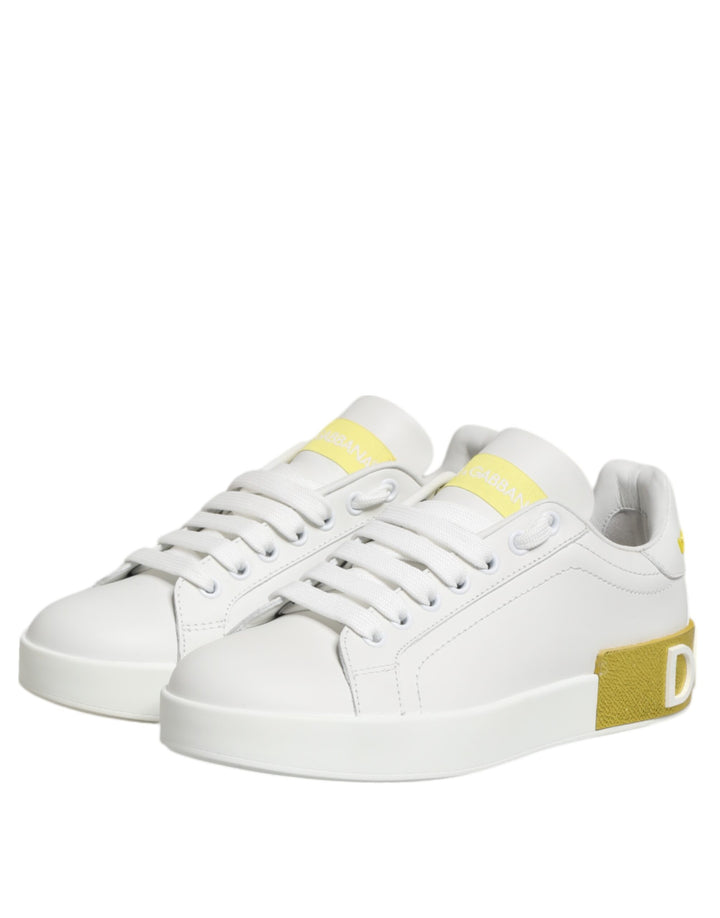 Dolce &amp; Gabbana Sample Sale Dolce &amp; Gabbana White Yellow Leather Low Top Sneakers Shoes - | Designer outlet